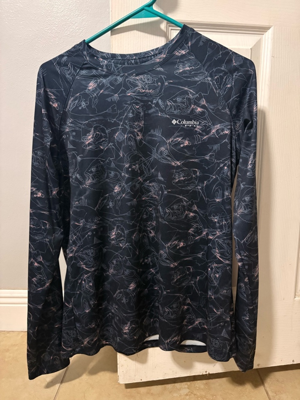 Columbia Navy Blue Long-Sleeve Fishing Pattern Performance Shirt